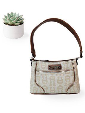 Etienne Aigner Logo Canvas Brown Trim Shoulder Bag